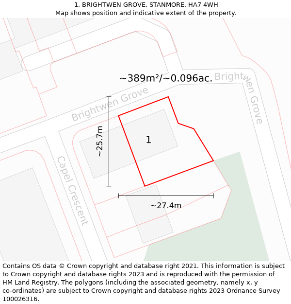 1, BRIGHTWEN GROVE, STANMORE, HA7 4WH: Plot and title map