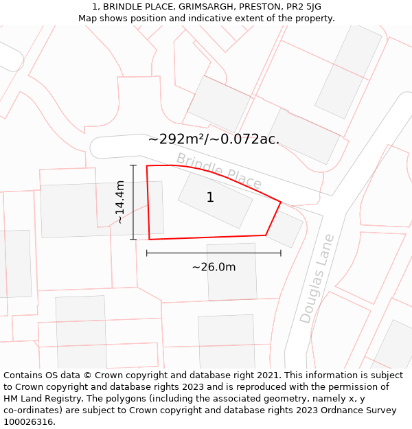 1, BRINDLE PLACE, GRIMSARGH, PRESTON, PR2 5JG: Plot and title map