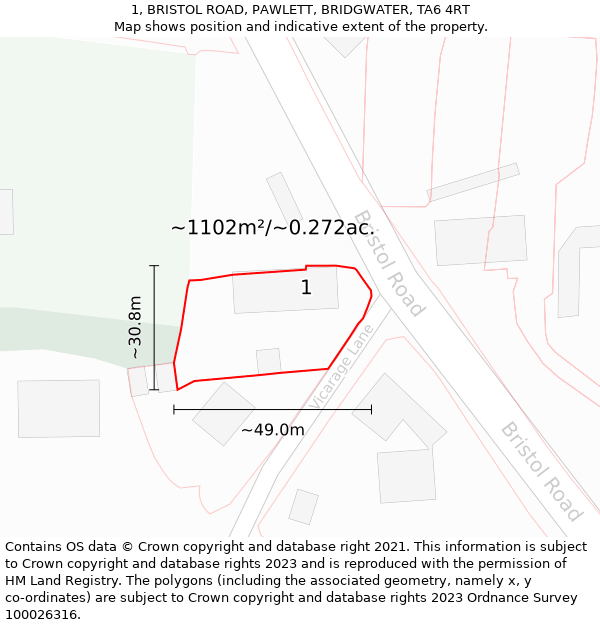 1, BRISTOL ROAD, PAWLETT, BRIDGWATER, TA6 4RT: Plot and title map