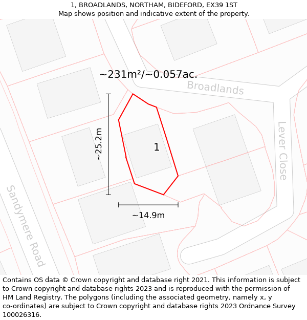 1, BROADLANDS, NORTHAM, BIDEFORD, EX39 1ST: Plot and title map