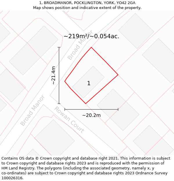 1, BROADMANOR, POCKLINGTON, YORK, YO42 2GA: Plot and title map