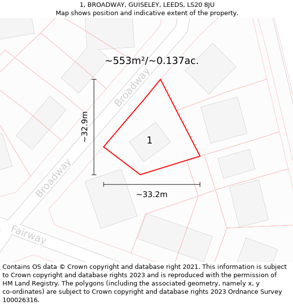 1, BROADWAY, GUISELEY, LEEDS, LS20 8JU: Plot and title map