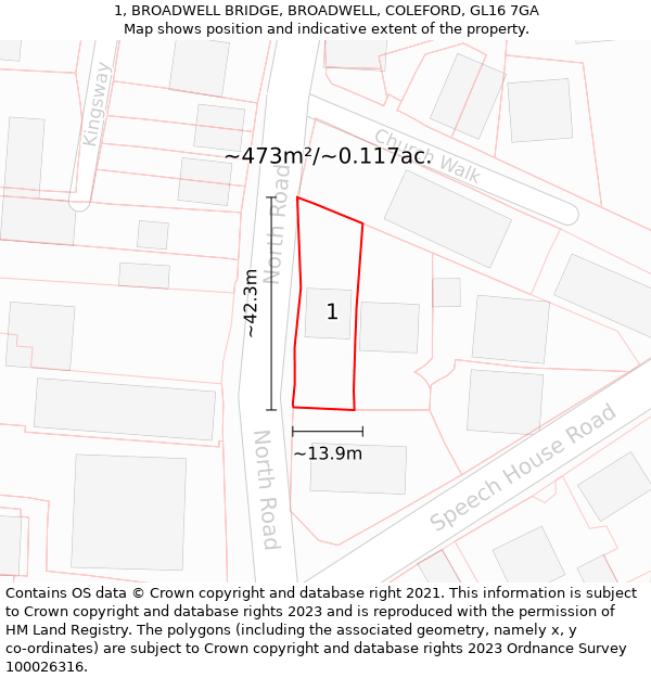 1, BROADWELL BRIDGE, BROADWELL, COLEFORD, GL16 7GA: Plot and title map