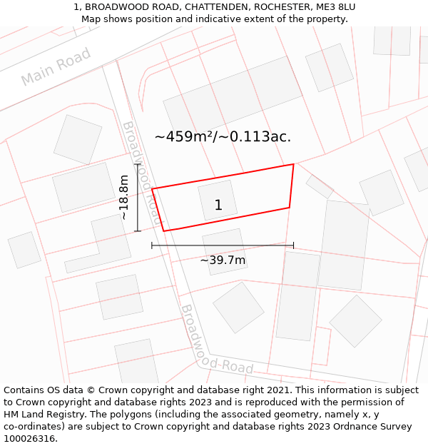 1, BROADWOOD ROAD, CHATTENDEN, ROCHESTER, ME3 8LU: Plot and title map