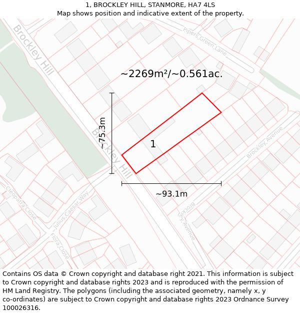 1, BROCKLEY HILL, STANMORE, HA7 4LS: Plot and title map