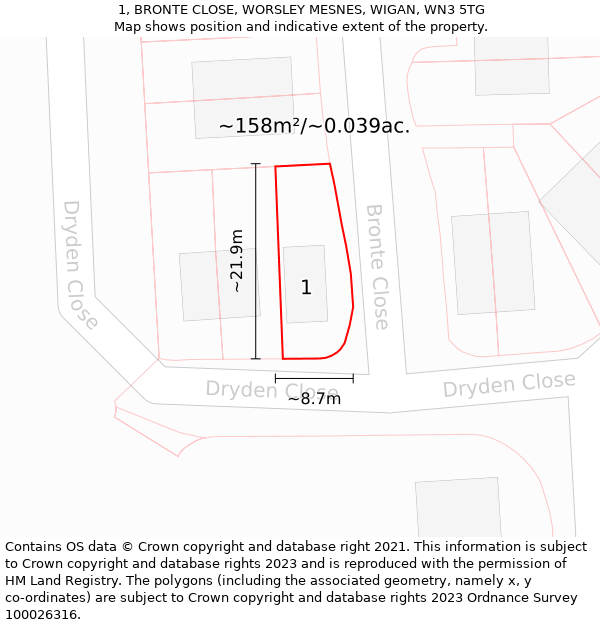 1, BRONTE CLOSE, WORSLEY MESNES, WIGAN, WN3 5TG: Plot and title map