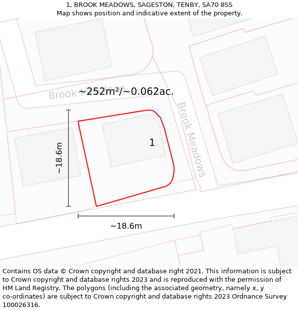 1, BROOK MEADOWS, SAGESTON, TENBY, SA70 8SS: Plot and title map