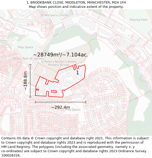 1, BROOKBANK CLOSE, MIDDLETON, MANCHESTER, M24 1FH: Plot and title map