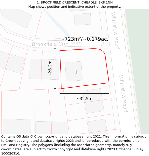 1, BROOKFIELD CRESCENT, CHEADLE, SK8 1NH: Plot and title map