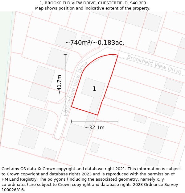 1, BROOKFIELD VIEW DRIVE, CHESTERFIELD, S40 3FB: Plot and title map