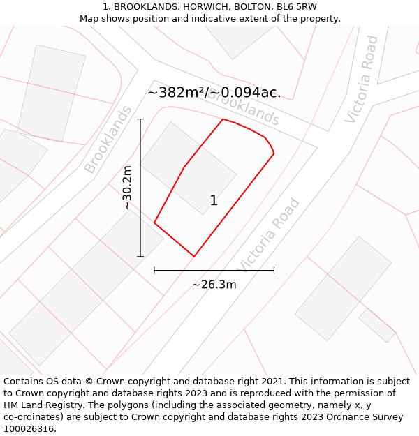 1, BROOKLANDS, HORWICH, BOLTON, BL6 5RW: Plot and title map