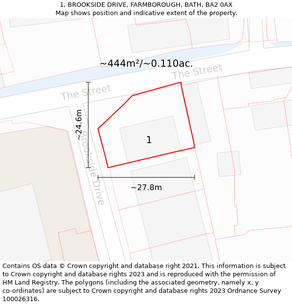 1, BROOKSIDE DRIVE, FARMBOROUGH, BATH, BA2 0AX: Plot and title map