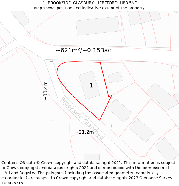 1, BROOKSIDE, GLASBURY, HEREFORD, HR3 5NF: Plot and title map