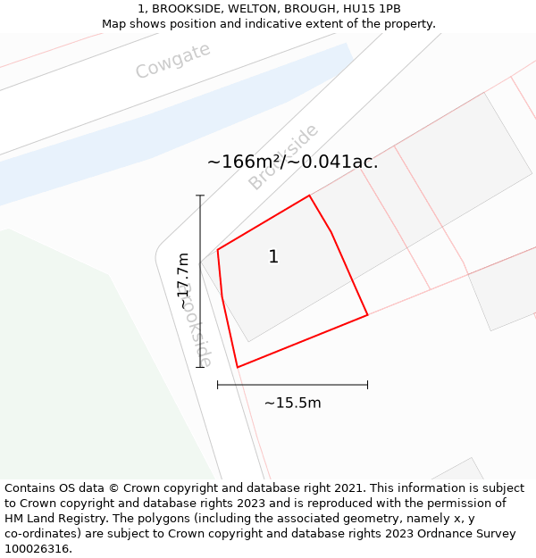 1, BROOKSIDE, WELTON, BROUGH, HU15 1PB: Plot and title map