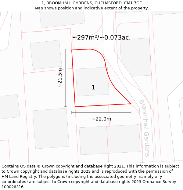 1, BROOMHALL GARDENS, CHELMSFORD, CM1 7GE: Plot and title map