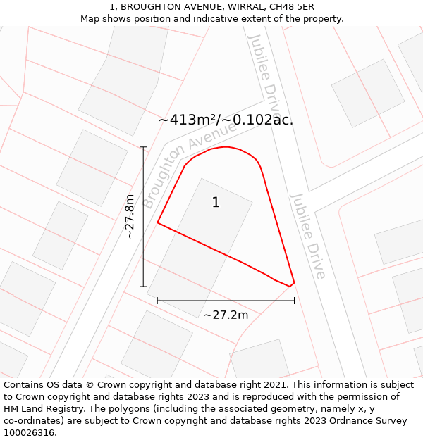 1, BROUGHTON AVENUE, WIRRAL, CH48 5ER: Plot and title map