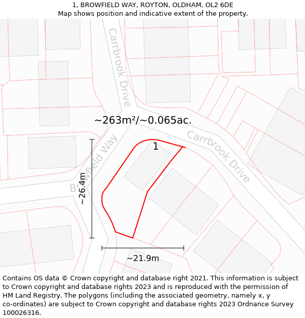 1, BROWFIELD WAY, ROYTON, OLDHAM, OL2 6DE: Plot and title map