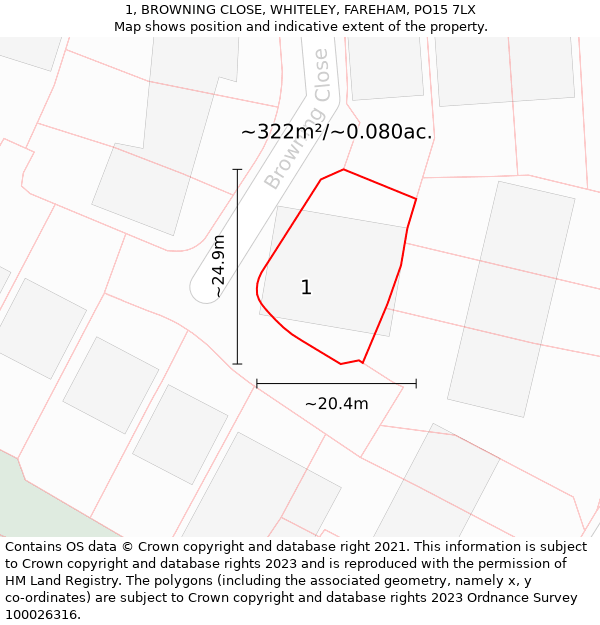 1, BROWNING CLOSE, WHITELEY, FAREHAM, PO15 7LX: Plot and title map