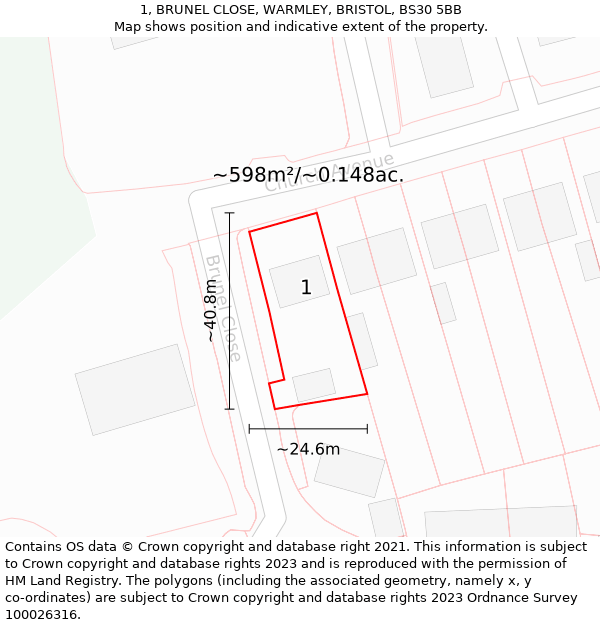 1, BRUNEL CLOSE, WARMLEY, BRISTOL, BS30 5BB: Plot and title map