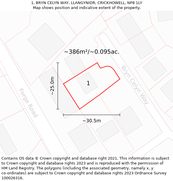 1, BRYN CELYN WAY, LLANGYNIDR, CRICKHOWELL, NP8 1LY: Plot and title map