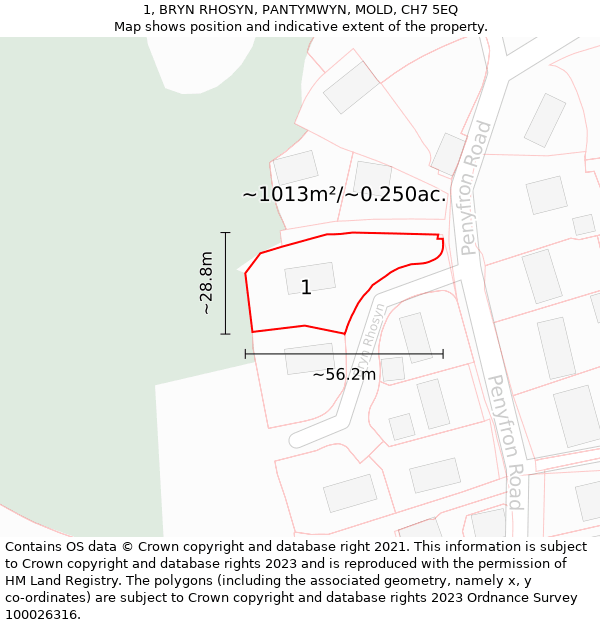 1, BRYN RHOSYN, PANTYMWYN, MOLD, CH7 5EQ: Plot and title map