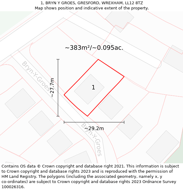 1, BRYN Y GROES, GRESFORD, WREXHAM, LL12 8TZ: Plot and title map