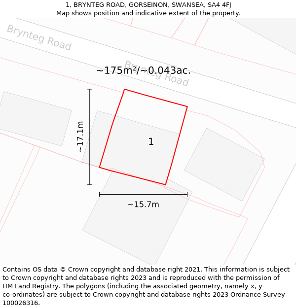 1, BRYNTEG ROAD, GORSEINON, SWANSEA, SA4 4FJ: Plot and title map