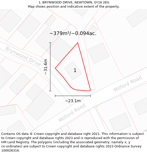 1, BRYNWOOD DRIVE, NEWTOWN, SY16 2EG: Plot and title map