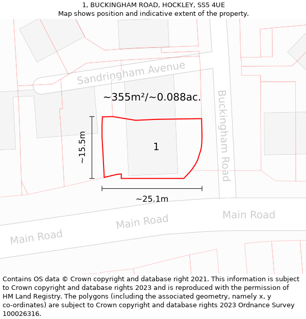 1, BUCKINGHAM ROAD, HOCKLEY, SS5 4UE: Plot and title map