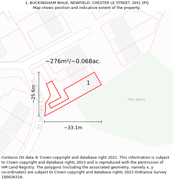 1, BUCKINGHAM WALK, NEWFIELD, CHESTER LE STREET, DH2 2FG: Plot and title map