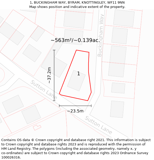 1, BUCKINGHAM WAY, BYRAM, KNOTTINGLEY, WF11 9NN: Plot and title map