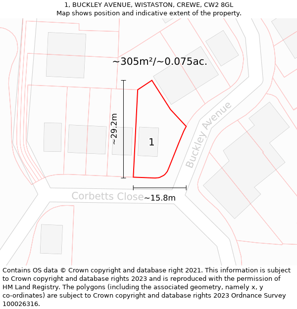 1, BUCKLEY AVENUE, WISTASTON, CREWE, CW2 8GL: Plot and title map