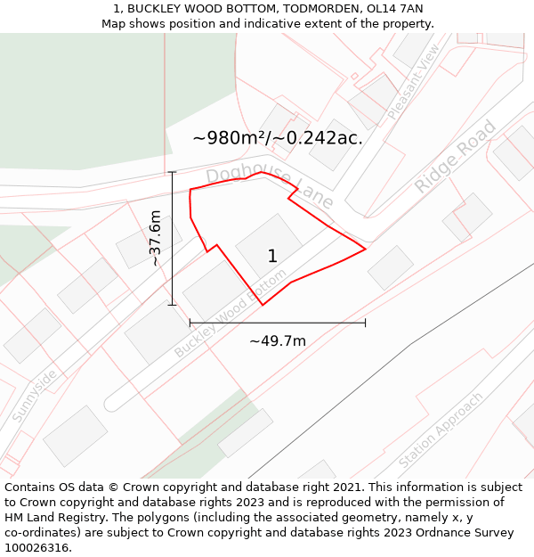 1, BUCKLEY WOOD BOTTOM, TODMORDEN, OL14 7AN: Plot and title map