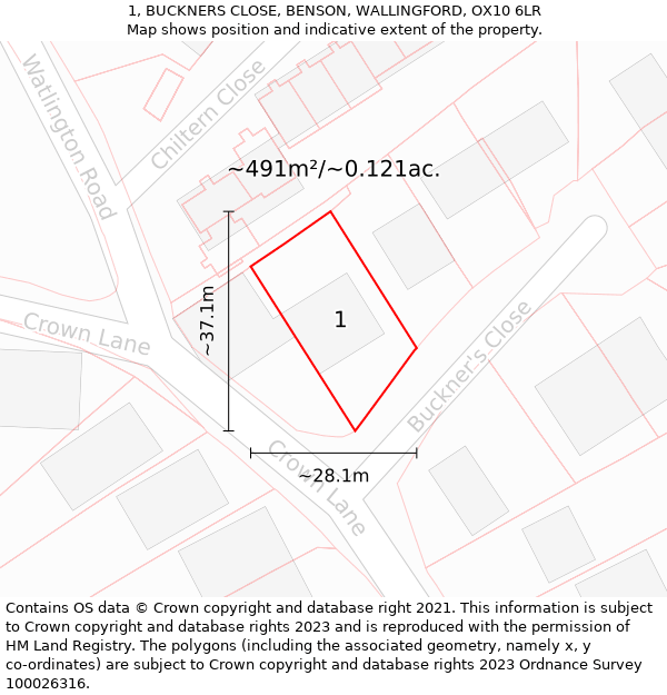 1, BUCKNERS CLOSE, BENSON, WALLINGFORD, OX10 6LR: Plot and title map