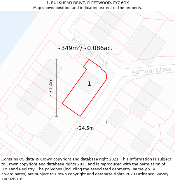 1, BULKHEAD DRIVE, FLEETWOOD, FY7 6GX: Plot and title map