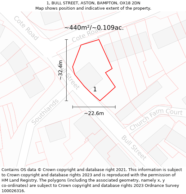 1, BULL STREET, ASTON, BAMPTON, OX18 2DN: Plot and title map