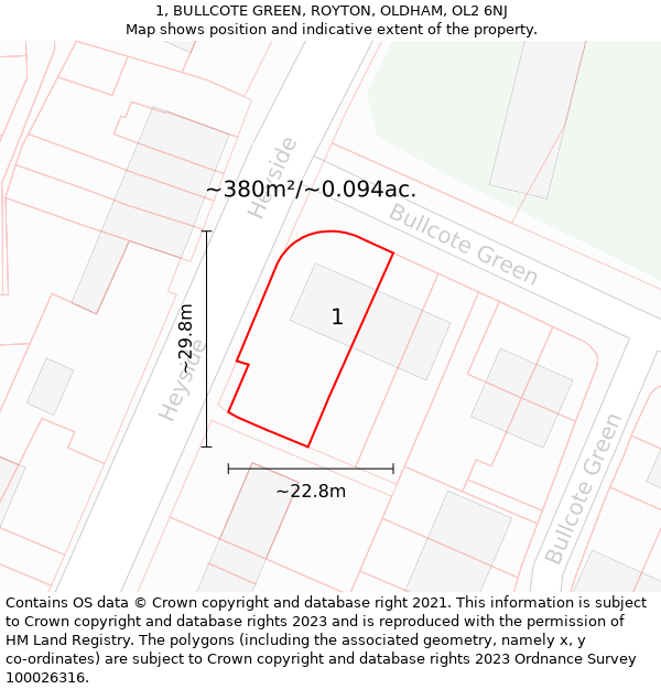 1, BULLCOTE GREEN, ROYTON, OLDHAM, OL2 6NJ: Plot and title map