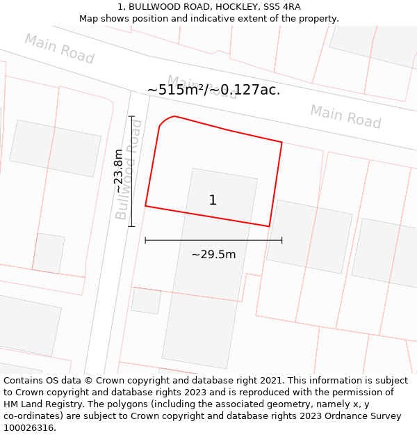 1, BULLWOOD ROAD, HOCKLEY, SS5 4RA: Plot and title map