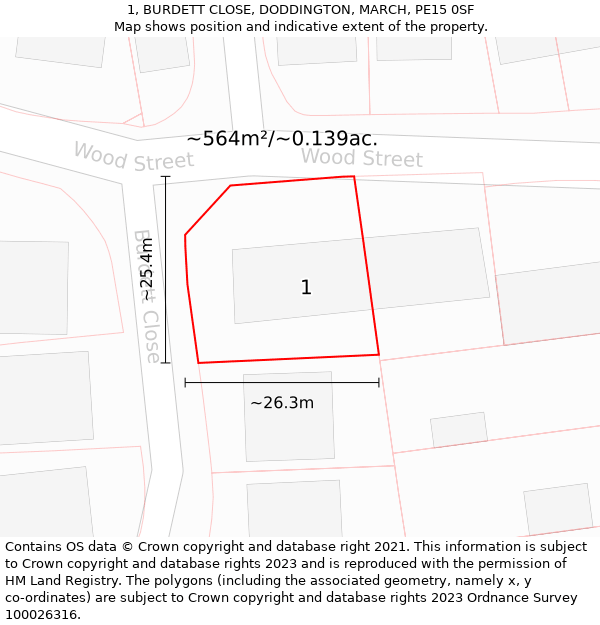 1, BURDETT CLOSE, DODDINGTON, MARCH, PE15 0SF: Plot and title map