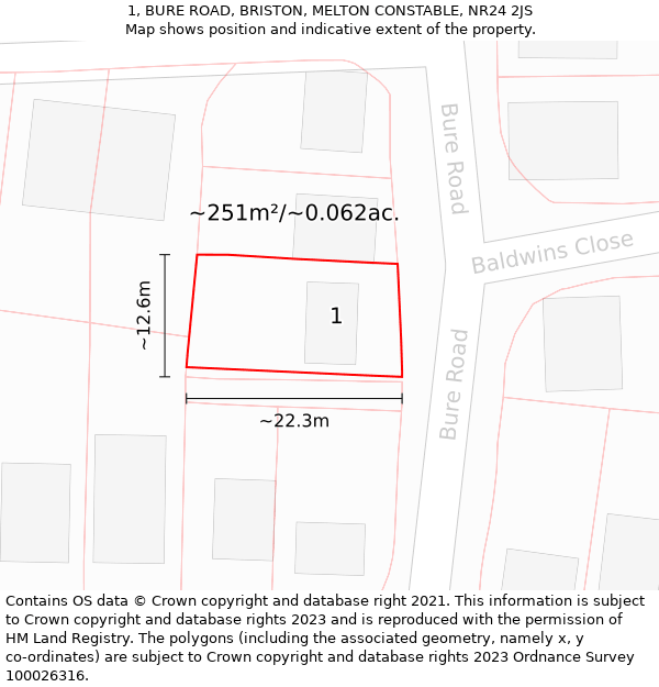 1, BURE ROAD, BRISTON, MELTON CONSTABLE, NR24 2JS: Plot and title map