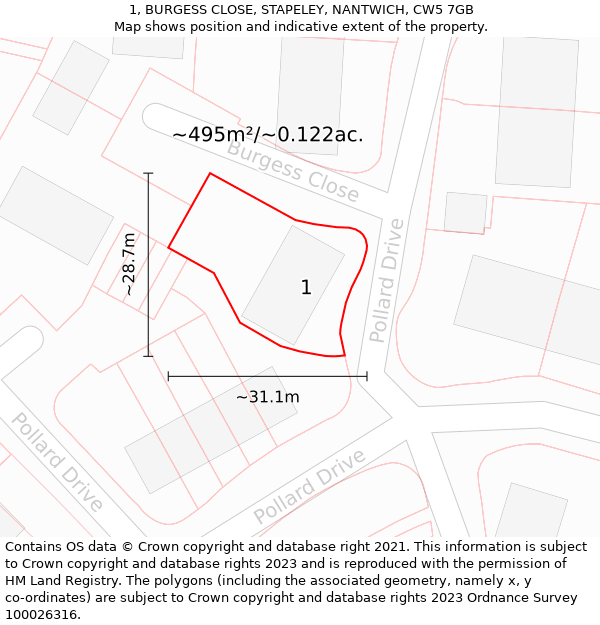 1, BURGESS CLOSE, STAPELEY, NANTWICH, CW5 7GB: Plot and title map