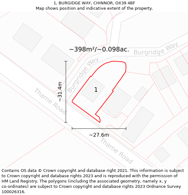 1, BURGIDGE WAY, CHINNOR, OX39 4BF: Plot and title map