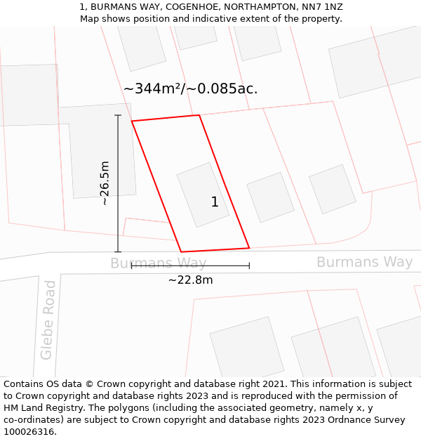 1, BURMANS WAY, COGENHOE, NORTHAMPTON, NN7 1NZ: Plot and title map