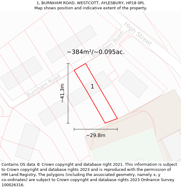 1, BURNHAM ROAD, WESTCOTT, AYLESBURY, HP18 0PL: Plot and title map