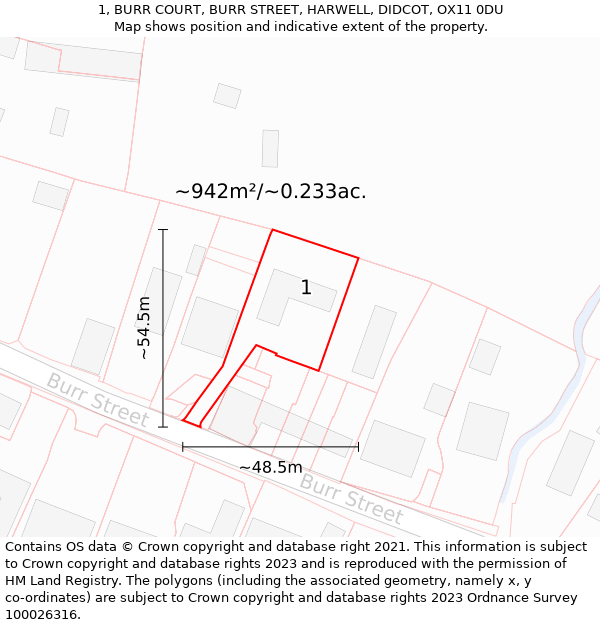 1, BURR COURT, BURR STREET, HARWELL, DIDCOT, OX11 0DU: Plot and title map