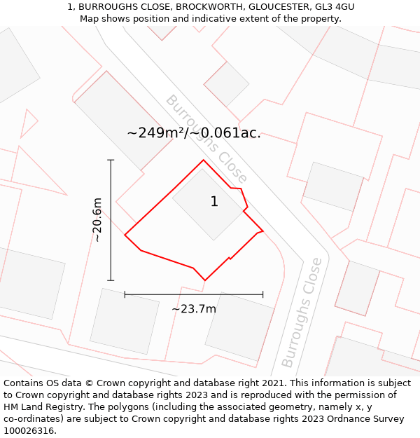 1, BURROUGHS CLOSE, BROCKWORTH, GLOUCESTER, GL3 4GU: Plot and title map