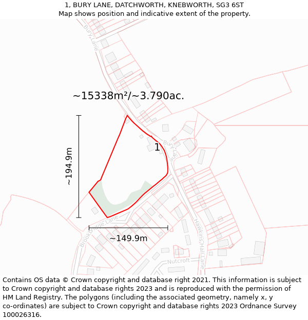 1, BURY LANE, DATCHWORTH, KNEBWORTH, SG3 6ST: Plot and title map