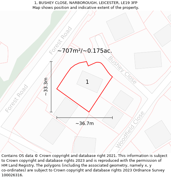 1, BUSHEY CLOSE, NARBOROUGH, LEICESTER, LE19 3FP: Plot and title map