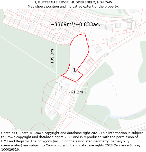 1, BUTTERNAB RIDGE, HUDDERSFIELD, HD4 7AW: Plot and title map