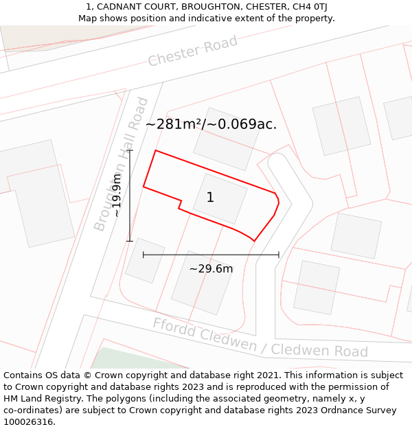 1, CADNANT COURT, BROUGHTON, CHESTER, CH4 0TJ: Plot and title map